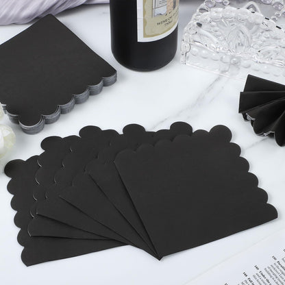 NatNarr 120 Pcs Cocktail Napkins Black Halloween Napkins Disposable Scalloped Bar Napkin Beverage Dessert Napkin for Halloween, Birthday, Coffee, Bar, Kitchen, 5 x 5 Inch