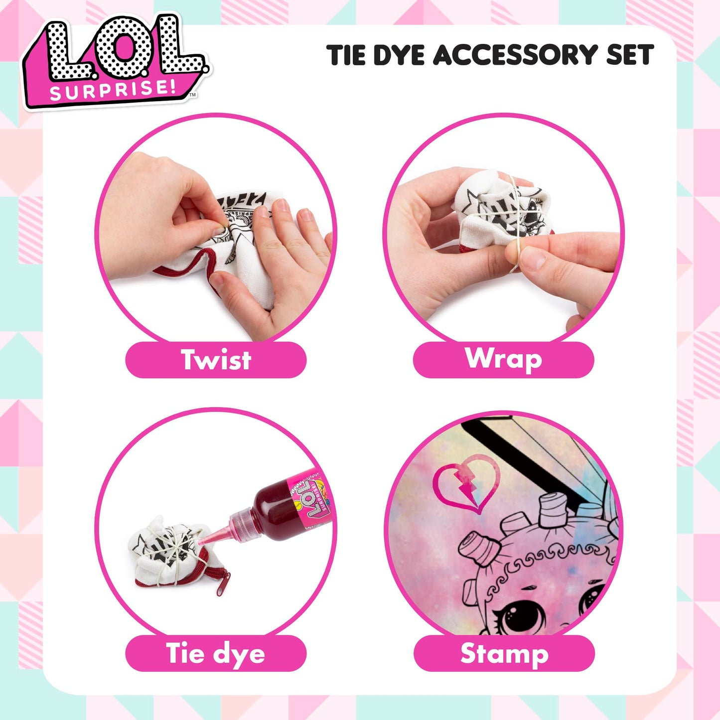 L.O.L. Surprise! Tie Dye Accessories Set - Tie Dye Kit Containing: 1 Tote Bag, 1 Scrunchie, 1 Purse, 1 Head Band and 1 LOL Surprise Gift – Arts and Crafts Gifts for Girls - LOL Toys for Girls
