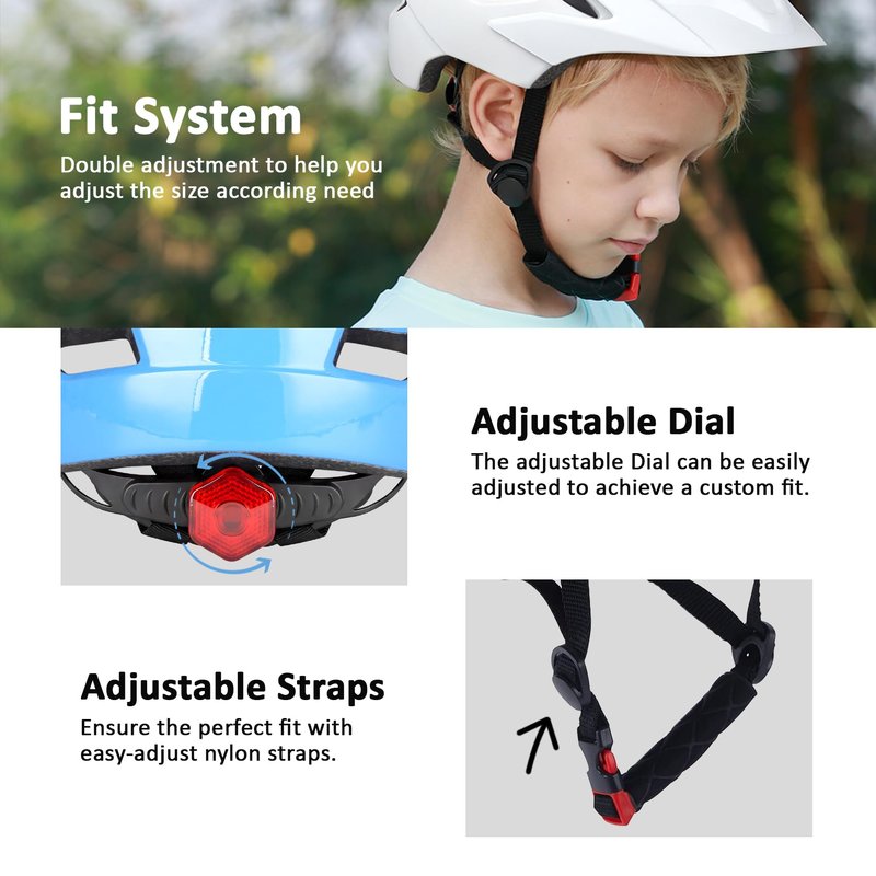 Kids Bike Helmet, Adjustable Toddler Youth Helmet with Detachable Visor & LED Light for 3-5/5-8/8-12 Years Boys Girls, Multi-Sport Helmet for Bicycle Cycling Scooter Skating