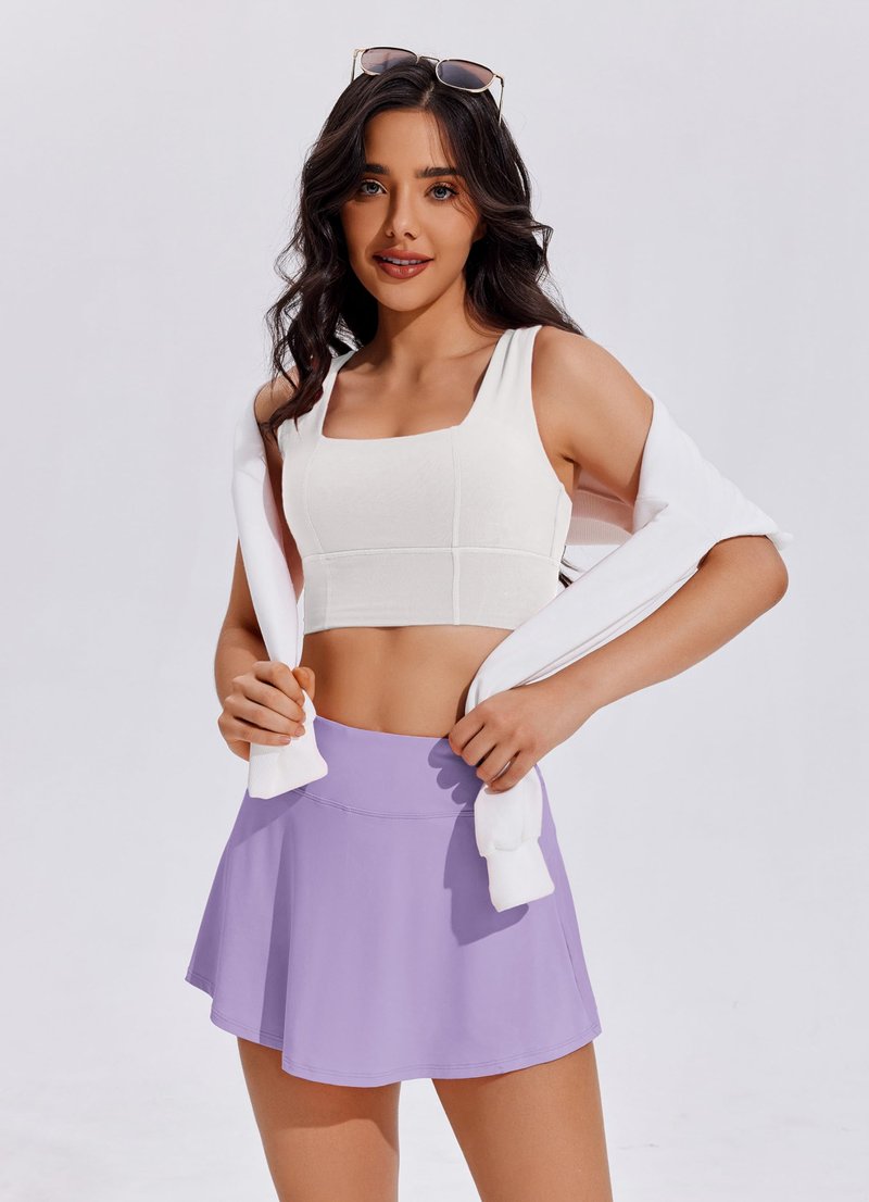 PINSPARK Athletic Skirts for Women Mini Tennis Skort Lightweight Golf Skirts with Pocket Pickleball Outfits,Lilac X-Large