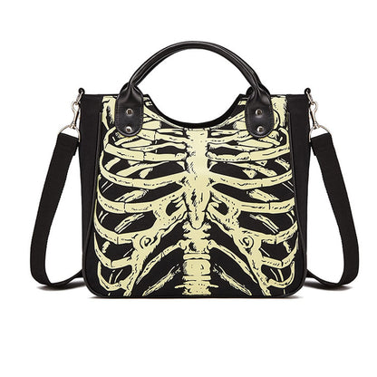Gothic Backpack Canvas Bag Luminous Fashion Skull Crossbody Printed Bag Zipper Luminous Striped Shoulder Bag (Sternum Bag)