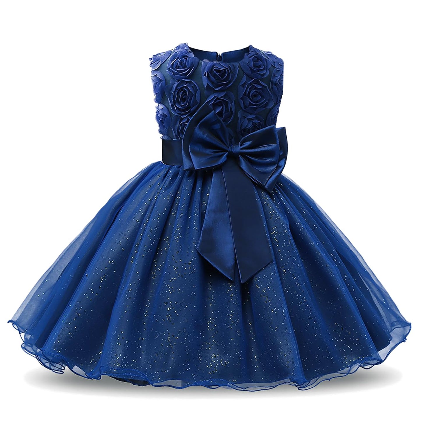 NNJXD Girl Sleeveless Lace 3D Flower Tutu Holiday Princess Dresses Size 7-8 Years Deep Blue