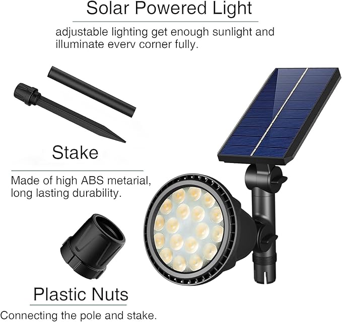 JSOT 600 Lumen Bright Solar Lights Outdoor Waterproof,Solar Powered Landscape Spotlights Solar Walkway Lighting for Backyard Garden Pathway Driveway Path Wall Patio Decor Warm White 4 Pack