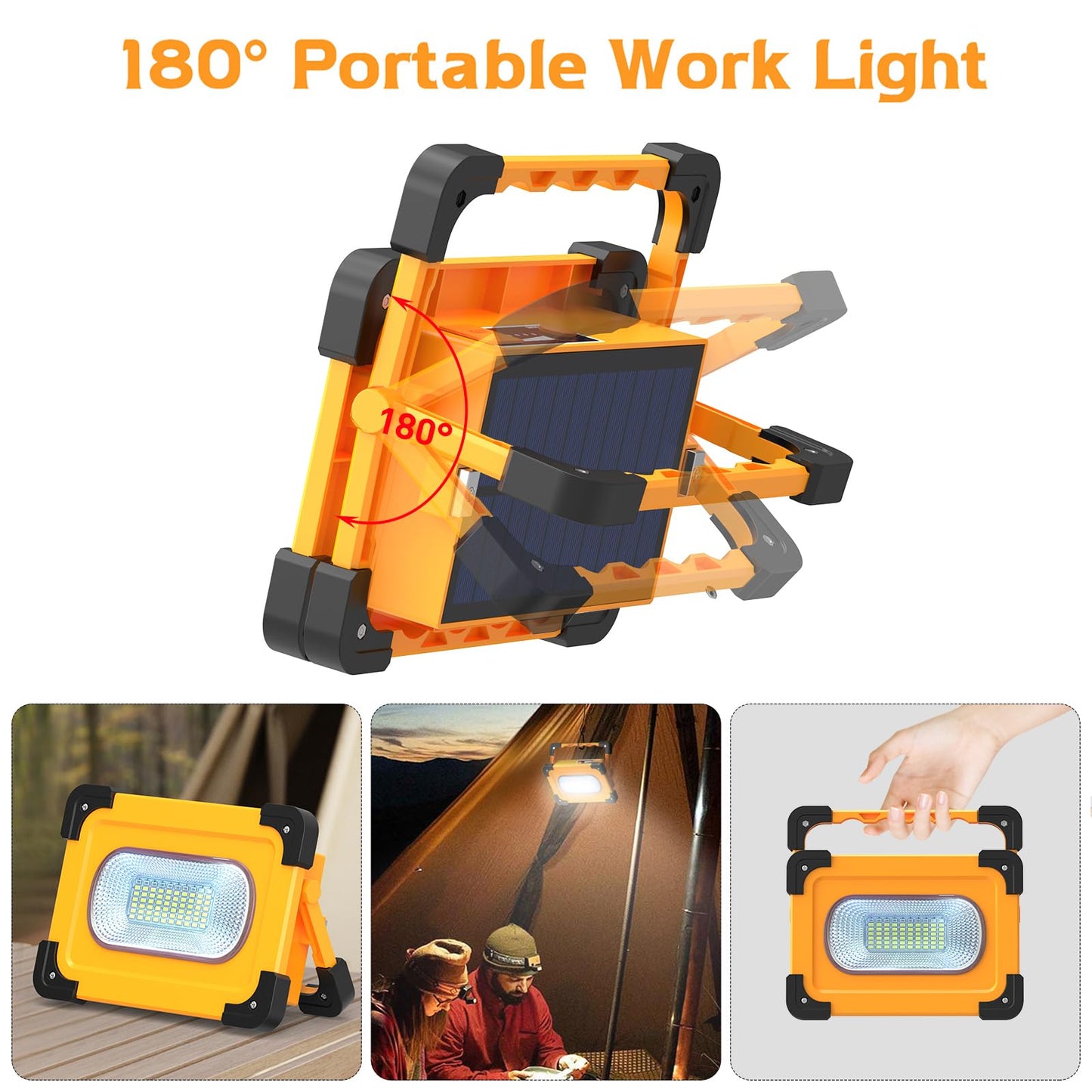 80W Rechargeable LED Work Light, 4 Modes Portable LED Work Light, Waterproof USB 11000 mAh Battery for Repairing, Garage, Camping, Emergency