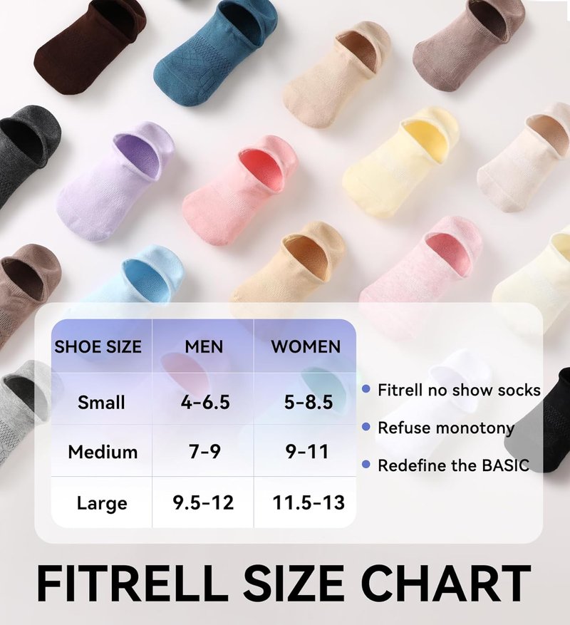 FITRELL No Show Socks for Women - Cotton Cushioned Athletic Ankle Socks | 5-8 Pairs, Non-Slip Design
