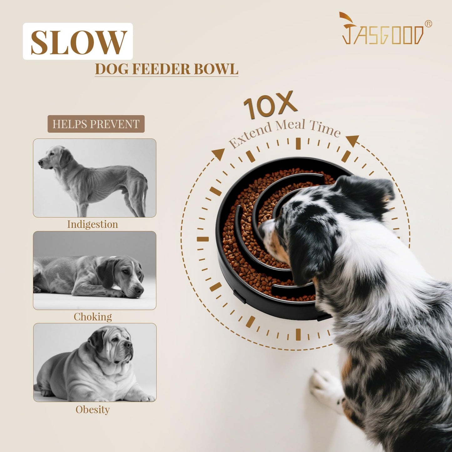JASGOOD Slow Feeder Dogs Bowl for Large Medium Dogs,Anti-Gulping Pet Slower Food Feeding Bowls Stop Bloat,Preventing Choking