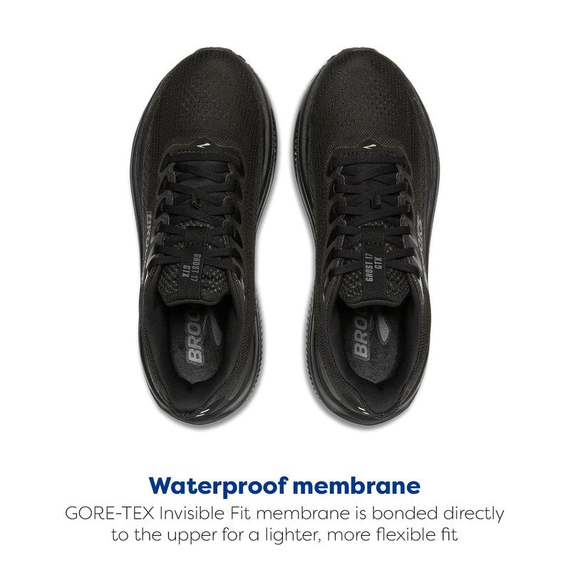 Brooks Men’s Ghost 17 GTX Waterproof Supportive Running & Walking Shoe - Black/Black/Ebony - 10.5 Medium