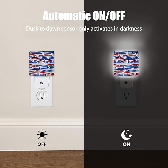Christmas USA Flag Night Light Plug in Wall Lamp Smart Dusk to Dawn Sensor for Home Decorative, Kids Room Bedroom Bathroom Kitchen Hallway Gifts