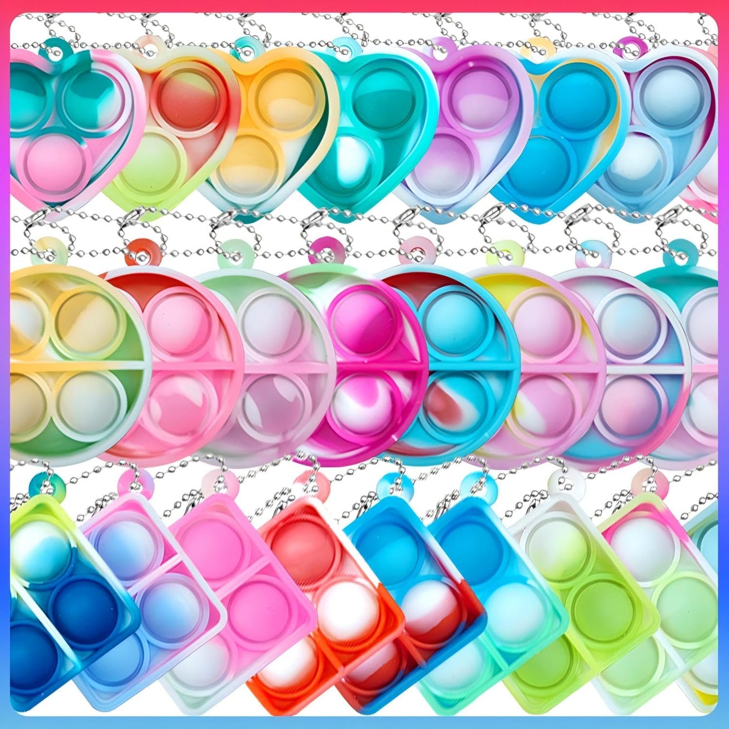 ONKULL Pop Fidget Keychain 30 Pack Mini Fidget Toys Bulk Party Favors for Kids 4-8,8-12 Year Boys Girls Push Pops Bulk Toys Its Small Prizes for Kids Classroom Birthday Party Favors Bubble Poppers