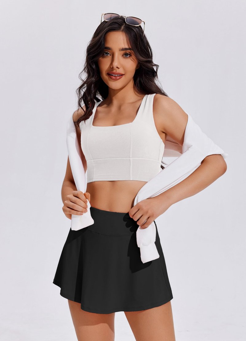 PINSPARK Tennis Skirts for Women Pleated Athletic Skort Lightweight Golf Skirts with Pocket Pickleball Outfits,Black Small