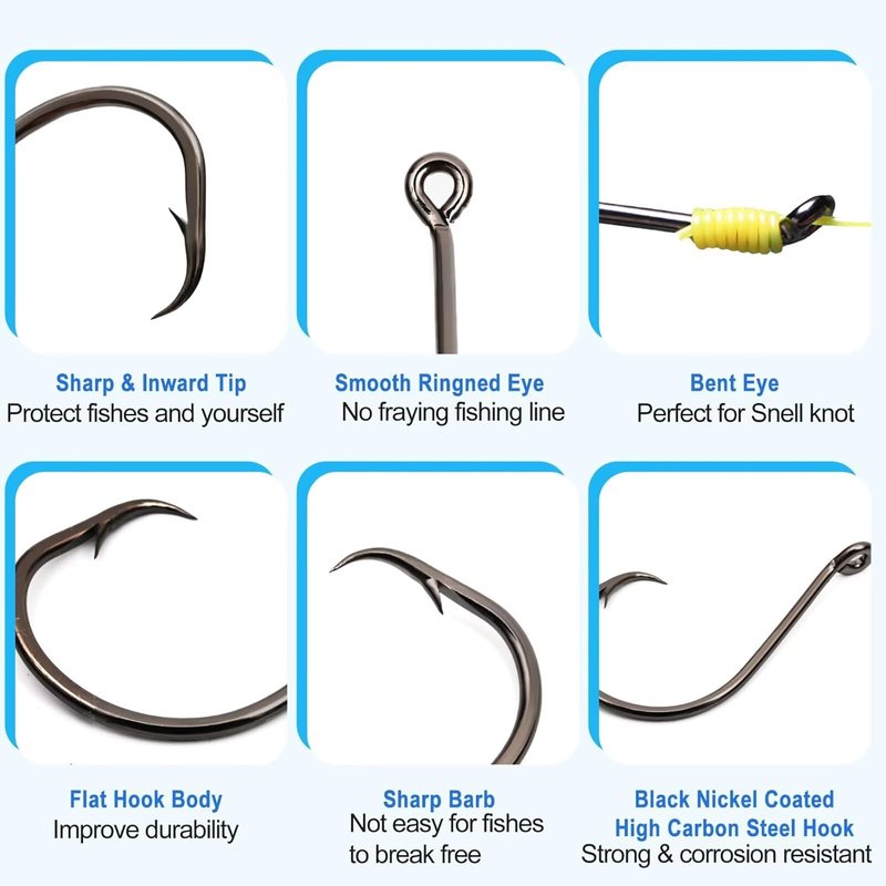 Circle Hooks - 50Pcs Super Sharp Offset Catfish & Octopus Hooks | Nickel Coated High Carbon Steel, Sizes #1-8/0