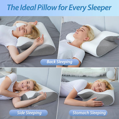 HOMCA Memory Foam Cervical Pillow, 2 in 1 Ergonomic Contour Orthopedic Pillow for Neck Pain, Contoured Support Pillows for Side Back Stomach Sleepers