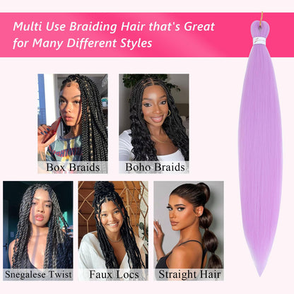 Purple Hair Extensions Pre Stretched Braiding Hair - 26 Inch Purple Hair For Braiding Hair Soft Yaki Texture 3 Packs Crochet Braids Hair Extensions for Black Women (Lavender Purple)