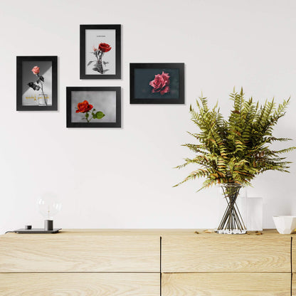 Egofine 6x4 Photo Frames,100% Solid Wood Frames with Acrylic Glass Set of 4,Matted for 3.5x5/4x6 inch Picture,6x4 Picture Frames for Tabletop and Wall Mounting,10x15 cm Small frames for Printing,Black