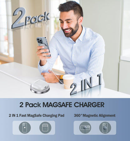 2 Pack Magnetic Wireless Charger for iPhone 16 Pro Max/16 Pro/16 Plus/16/15/15 Pro/15 Plus/15 Pro Max 15W Fast Mag Safe Charger Pad for iPhone 16/15/14/13/12 Series and AirPods 3/2/Pro 2/Pro