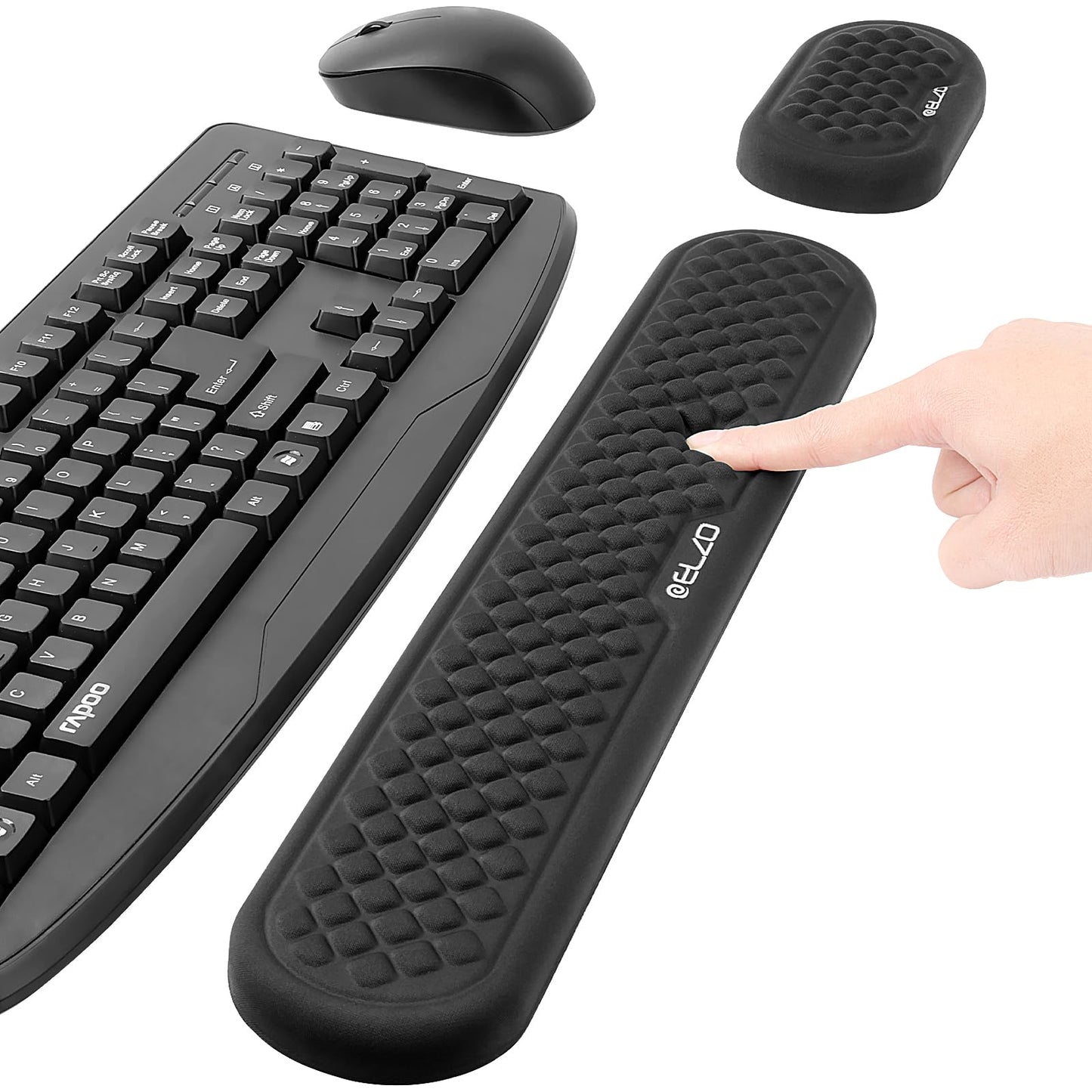ELZO Wrist Rest for Keyboard and Mouse, Soft Memory Foam Wrist Support, Computer Ergonomic Wrist Support Pad, Non-Slip Wrist Rest for Computer Keyboard, Made Easy Typing & Relieve Wrist Pain(Black)