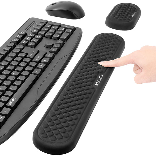 ELZO Wrist Rest for Keyboard and Mouse, Soft Memory Foam Wrist Support, Computer Ergonomic Wrist Support Pad, Non-Slip Wrist Rest for Computer Keyboard, Made Easy Typing & Relieve Wrist Pain(Black)