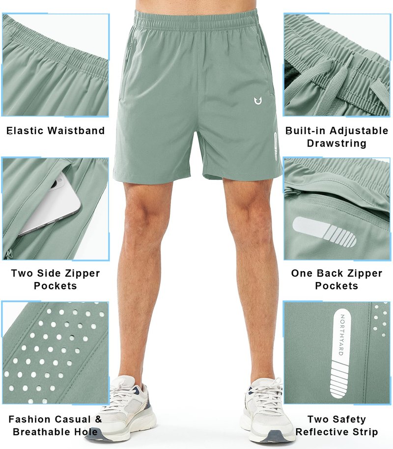 NORTHYARD Men's Athletic Running Shorts Gym Workout 7"/9"/5" Quick Dry Lightweight Sports Basketball Tennis 3 Zipper Pockets LODENFROST-5inch L