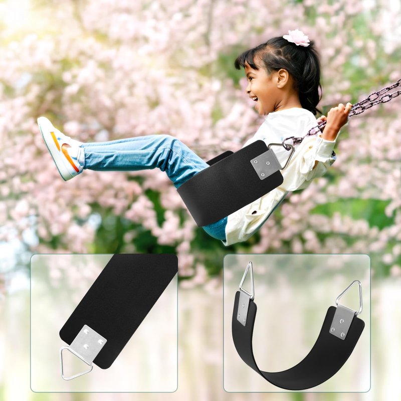 2 Pcs Swing Seat with Metal Triangle Ring 30.4 x 5.9 Inch, Support 300lb, Heavy Duty Swing Set Replacement Accessories for Kids & Adults Outdoor, Playground,Trees, Backyard (Black)