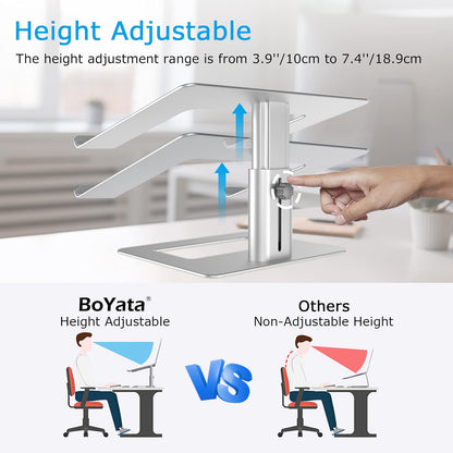 BoYata Laptop Stand, Ergonomic Aluminum Height Adjustable Computer Stand Laptop Riser Holder for Desk, Compatible with MacBook Pro/Air, Dell, Lenovo, HP, Samsung, More Laptops 11-17"