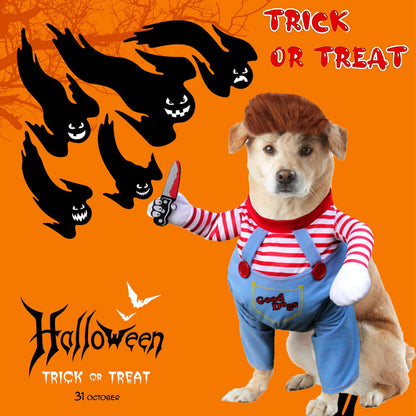 Pet Deadly Doll Chucky Costume, Funny Halloween Cute Dog Clothes Party Cosplay for Small, Medium, Large Dogs, Cats & Puppies, Scary Spooky Kitty Apparel
