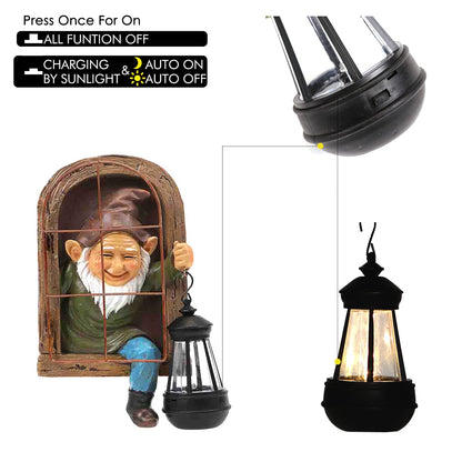 REYISO Whimsical Fairy Garden Gnomes with Solar Lights-10 Elf Out The Door Tree Hugger Garden Statues-Outdoor&Yard Decor-Tree Face Sculpture,Ideal Halloween Gifts - Yard Art for Patio,Fence,Wall