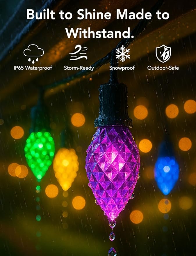 Smart Christmas Lights C9 Outdoor,66FT 100LEDs,App Remote Controlled RGB Chasing String Lights with DIY & Timer,108 Modes, Music Sync,Waterproof for Tree,Garden,Holiday Display,Halloween Lights