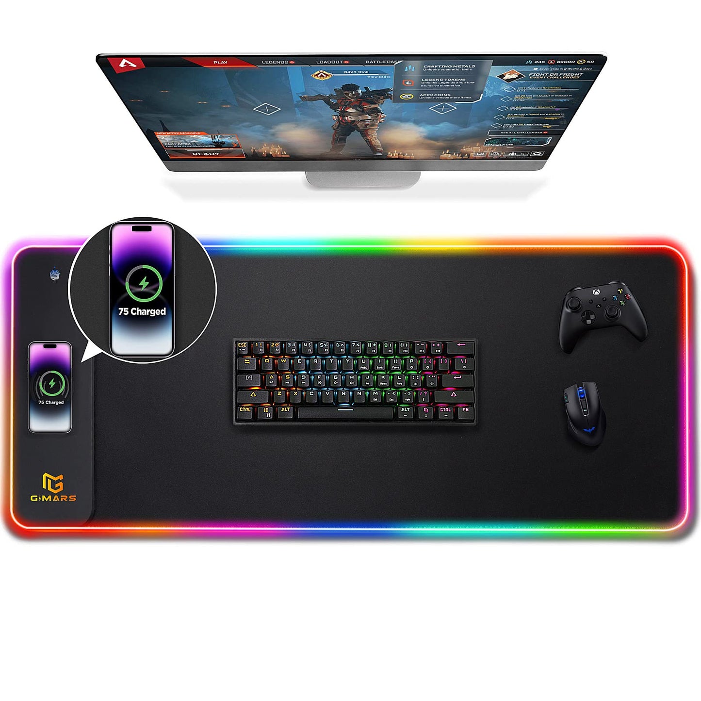 Gimars RGB Gaming Mouse Pad,15W Wireless Charging Mousepad with 10 Light Modes, Large Mousepad with Premium Smooth Surface, Non-Slip Mouse Mat for Gaming, Desk, PC,Office, 31.5x11.8x0.16inch