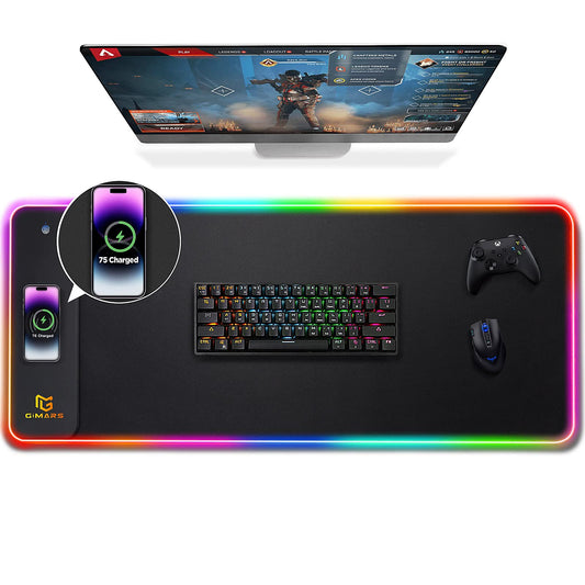 Gimars RGB Gaming Mouse Pad,15W Wireless Charging Mousepad with 10 Light Modes, Large Mousepad with Premium Smooth Surface, Non-Slip Mouse Mat for Gaming, Desk, PC,Office, 31.5x11.8x0.16inch