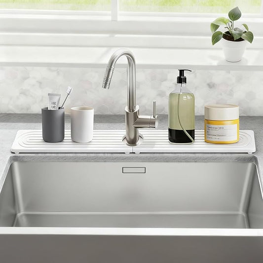 Stone Faucet Mat for Kitchen Sink, Silicone Faucet Handle Drip Catcher Tray Mat