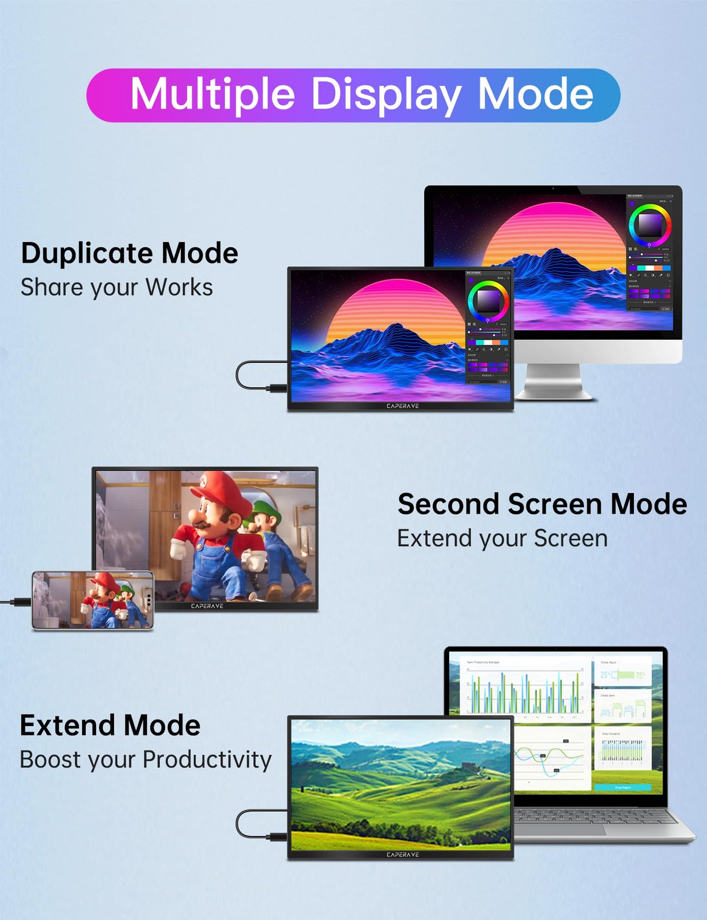 Portable Monitor for Laptop, Ultra Slim 15.6'' 1080P FHD Travel Monitor with Kickstand & Speaker, USB C HDMI, Gaming External Screen for Computer Laptop PC Mac Phone Xbox Switch PS5/4