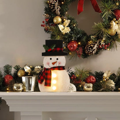 Christmas Decorations for Home LED Lighted Snowman Decor with Timer Farmhouse Merry Christmas Sign Wooden Rustic Red Plaid Scarf Tabletop Xmas Holiday Signs Party Indoor Room