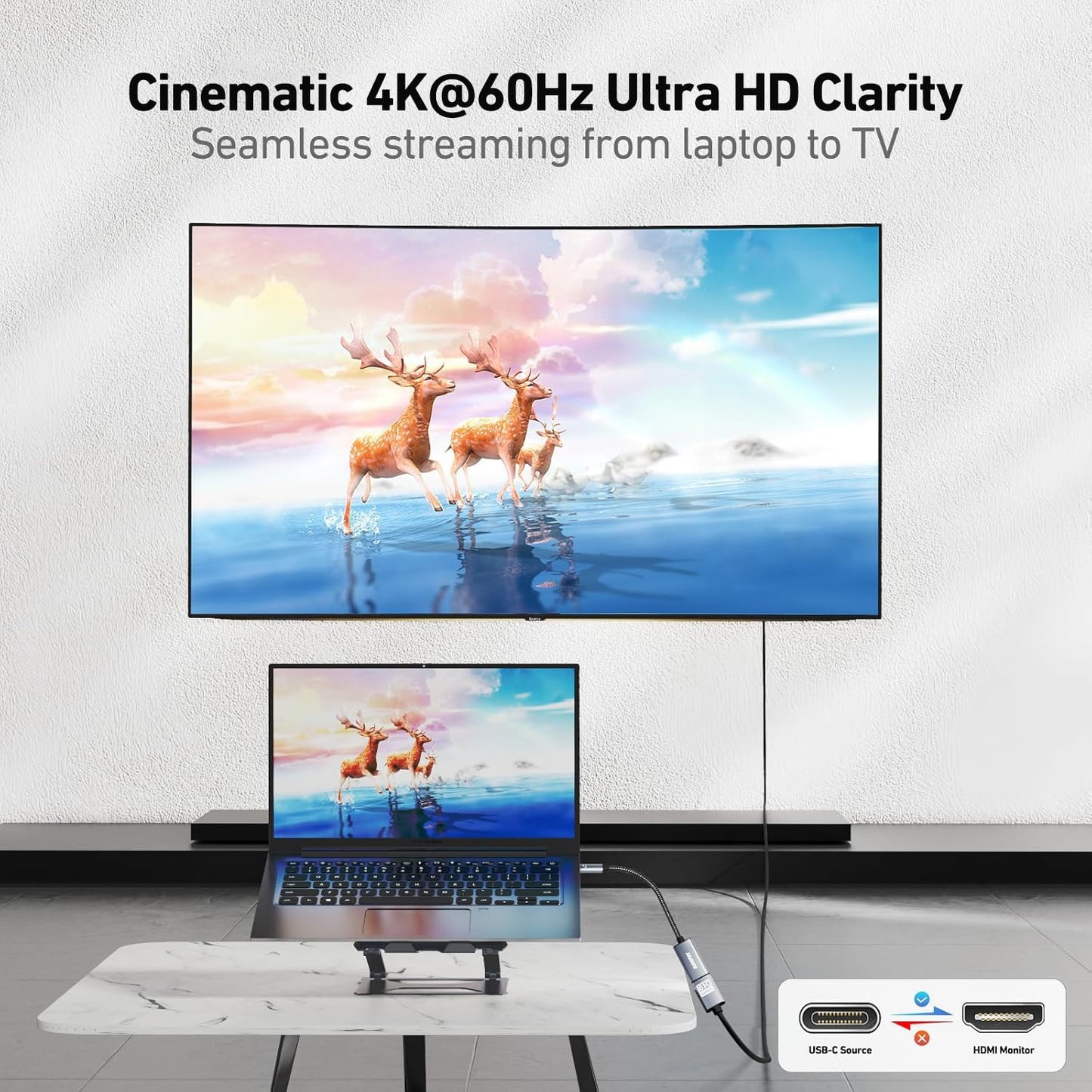 BENFEI USB C to HDMI Adapter 4K@60Hz, USB Type-C to HDMI Adapter [Thunderbolt 3/4/5 Compatible] with iPhone 15 Pro/Max, MacBook Pro/Air 2023, iPad Pro, iMac, S23, XPS 17, Surface Book