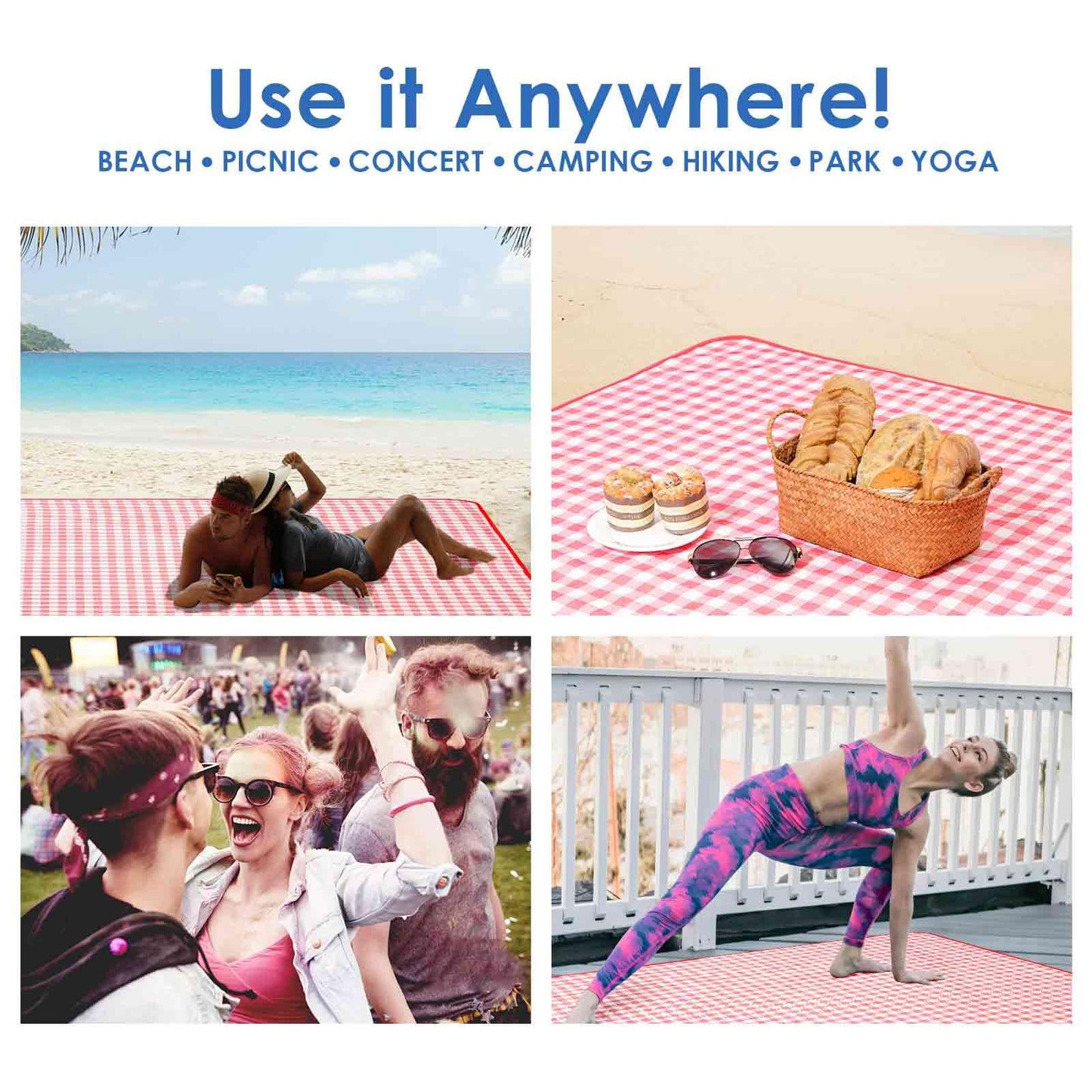 GIVERARE Picnic Beach Blanket Extra Large, XL Sandproof Waterproof Outdoor Camping Blankets 80x60in, Sand Free Oversized Mat, Quick Drying Portable Mats for Travel, Hiking, Music Festival, Lawn-Red