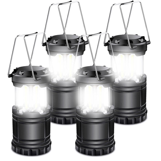 EXTRASTAR 4 Pcs LED Camping Lantern, Battery Powered Compact LED Lanterns, Suitable Survival Kits for Hurricane, Waterproof Portable Emergency Light for Storm, Outages, Black
