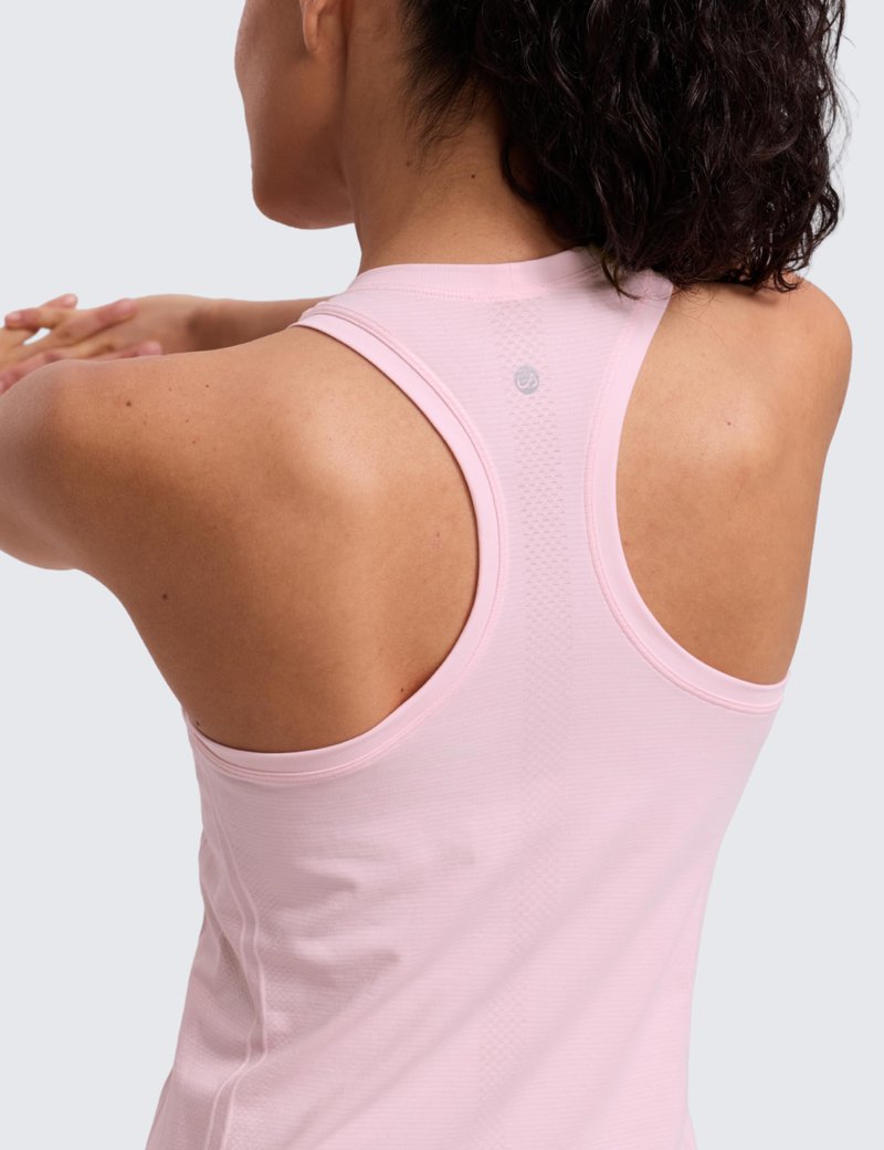 CRZ YOGA Seamless Workout Tank Tops for Women - Athletic Running Gym Sleeveless Shirts Crewneck Racerback Breathable Strawberry Pink X-Large
