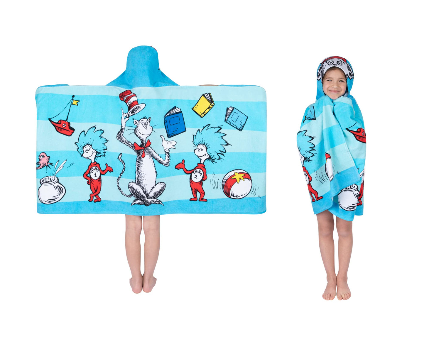 Dr. Seuss Cat In The Hat Bath/Pool/Beach Soft Cotton Terry Hooded Towel Wrap, 24 in x 50 in, By Franco Kids