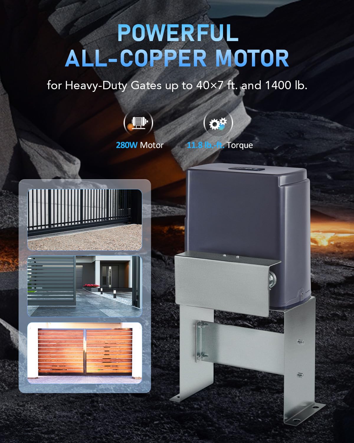 CO-Z Automatic Gate Opener with Safety Sensor, 280W Sliding Door Opener & Closer Kit for 1400lb Doors, Smart Driveway Sliding Gate Opener with 20ft Driven Chain, Electric Gate Operator Set for Home