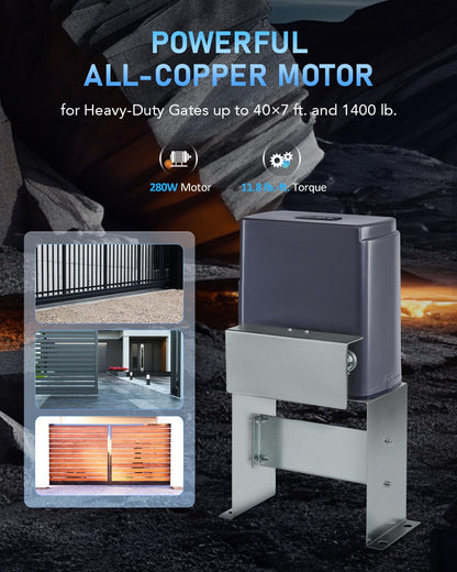 CO-Z Automatic Gate Opener with Safety Sensor, 280W Sliding Door Opener & Closer Kit for 1400lb Doors, Smart Driveway Sliding Gate Opener with 20ft Driven Chain, Electric Gate Operator Set for Home