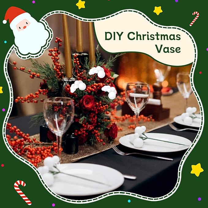 8 Pcs White Christmas Tree Picks 7.87 Inch Christmas Balls Ornaments Xmas Hanging Decorations for Xmas Tree Topper DIY Wreath Holiday Floral Vase Fillers Crafts Home Decor