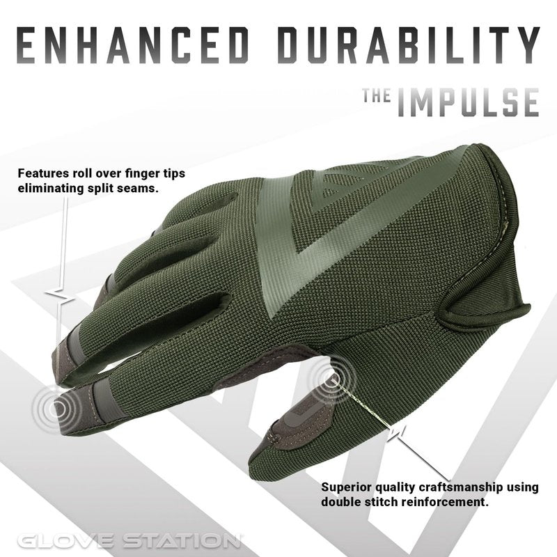 Glove Station The Impulse Gloves for Men with Touchscreen Compatibility – Suede Leather & Spandex Gloves for Motorcycle, Airsoft, Paintball & Work Use – XL, Green