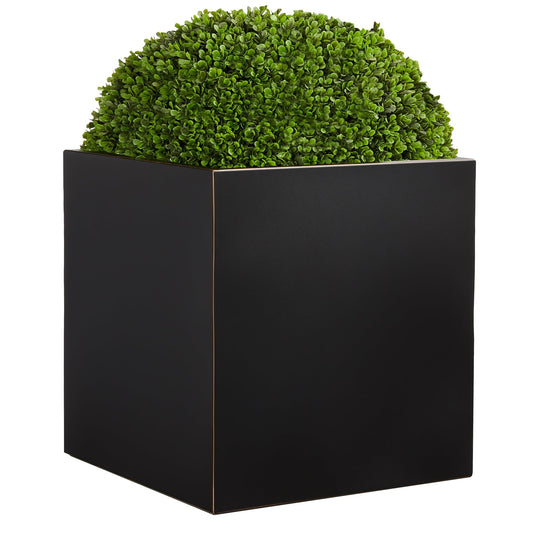 Wallowa Metallic Heavy Cube Planter Box, No Assemble, Seamless Large Square Planter for Trees, Plants and Flowers 21”Lx21”Wx24”H 35Pounds Black with Hand Brushed Gold Rim