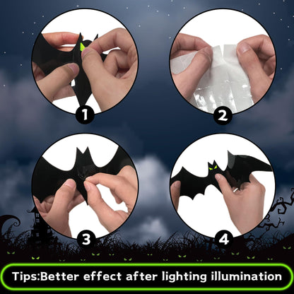 Halloween Decorations - 56 Pcs Spooky 3D Bats With Glow Eyes for Indoor Outdoor Party Decor - Plastic Scary Gothic Stickers for Bathroom Kitchen Home Room Wall