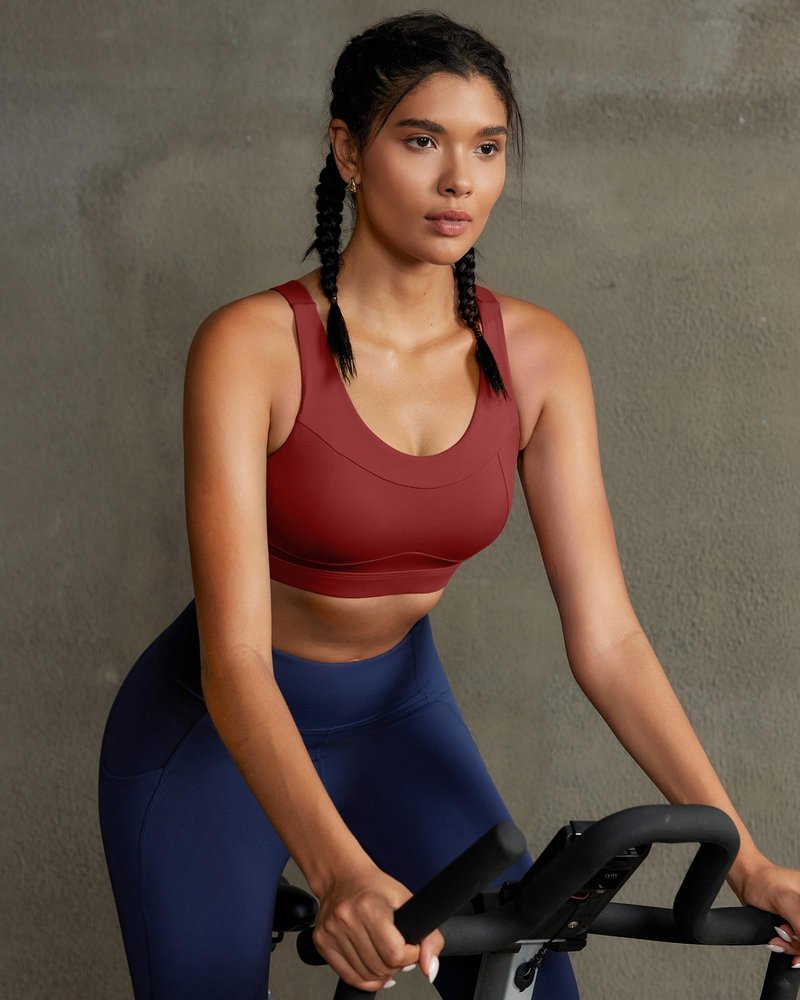 RUNNING GIRL High Impact Sports Bras for Women,Racerback Running Bra Workout Crop Tank Tops Longline Sports Bra Push up(WX2667 Winedred XXL)
