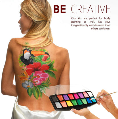 Face Paint Kit – Easy to Apply & Remove – Dermatologically Tested – Water Activated – Non-Toxic & Hypoallergenic – Professional Face Painting Kit for Kids & Adults