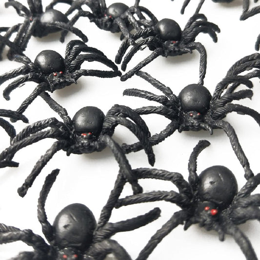 JIALWEN 50PCS Realistic Halloween Plastic Spiders Small Size Black Spiders Toys Fake Spiders Prank Props for Halloween Party Decorations