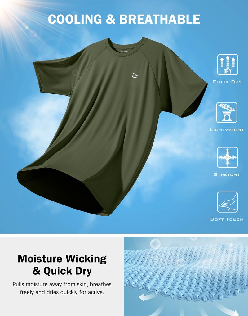 G Gradual Men's Athletic Workout T-Shirts Moisture Wicking Cooling Running Shirts Short Sleeve Performance Tee for Gym Tennis(Olive,4XL)