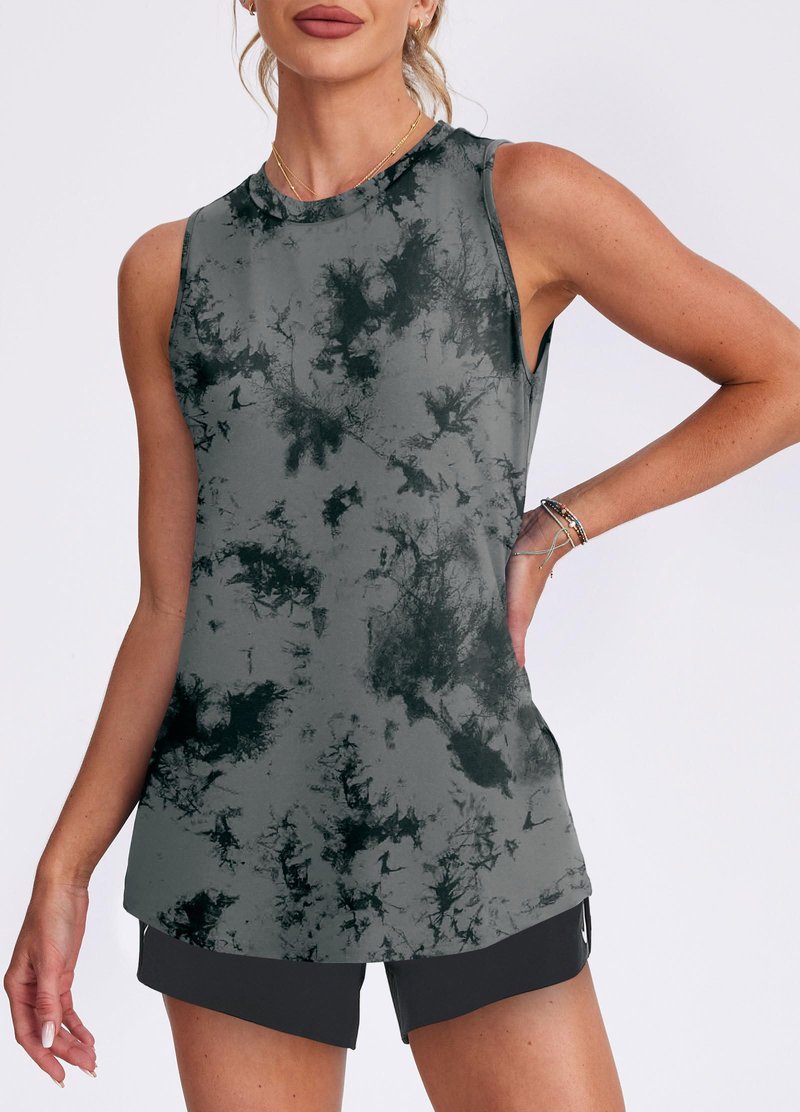 Womens Workout Tops Tank Tops Yoga Shirts Athletic Running Sleeveless Gym Clothes High Neck Athletic Running Shirts Black Tie Dye XXL
