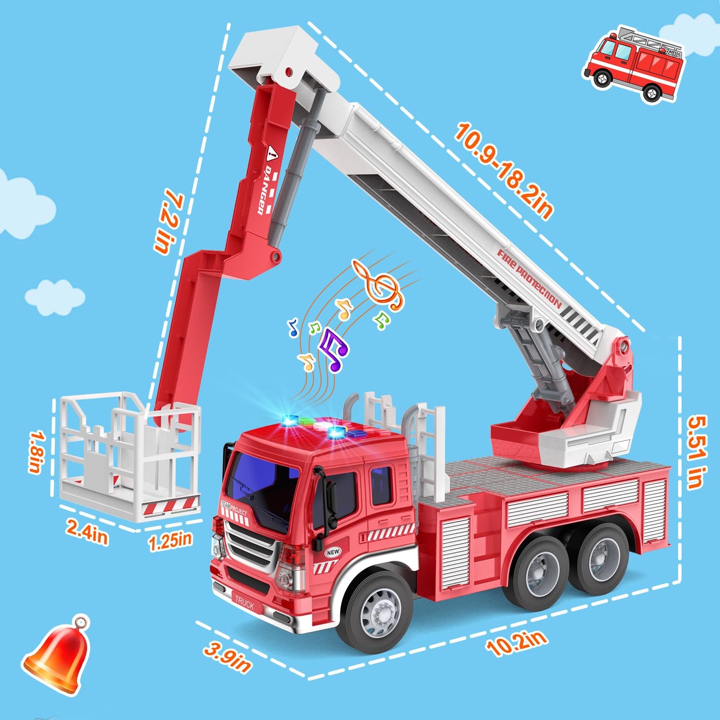 GizmoVine Fire Engine Toys, Large Fire Truck with Lights Sound Rescue Ladder, Friction Powered Large Toy Firetruck, Kids Big Trucks, Brithday for Children Age 3 4 5 6 7 8 Year Olds