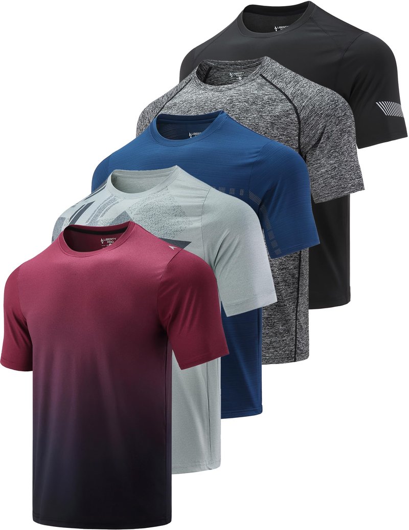 5 Pack Men’s Active Quick Dry Crew Neck T Shirts | Athletic Running Gym Workout Short Sleeve Tee Tops Bulk (Set 3, 4X-Large)